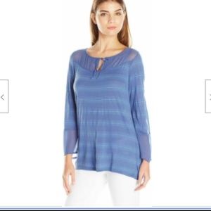 Lucky Brand Women's Seamed Mix Top Blouse Tonal Stitch Coastal Blue Size XL